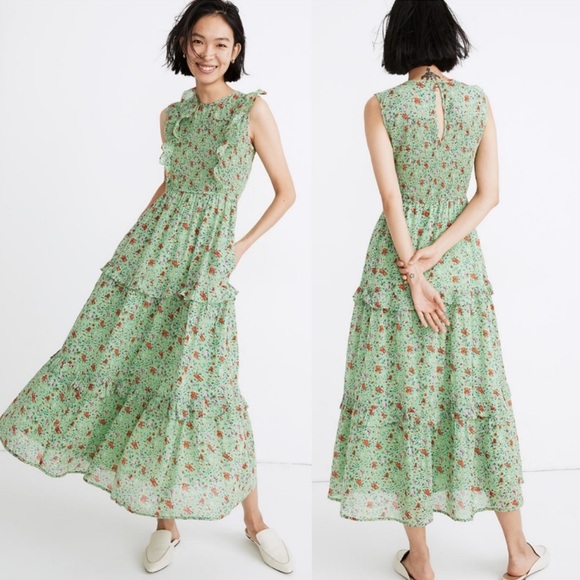 Banjanan Iris Dress Siesta Lime Green Floral Maxi Dress Small - Picture 2 of 10